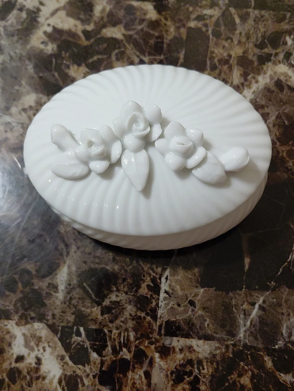 Vintage White Porcelain Rose Trinket Box